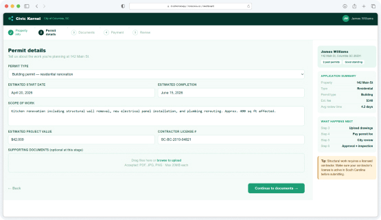 Permit application — citizen view